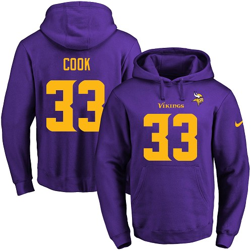 Nike Vikings #33 Dalvin Cook Purple(Gold No.) Name & Number Pullover NFL Hoodie